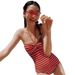 Striped Halter Bikini Set – High Waist Tummy Control Swimwear For Beach Vacation (Red/Black/Blue, Separates & One-Piece)_ecoleips.com