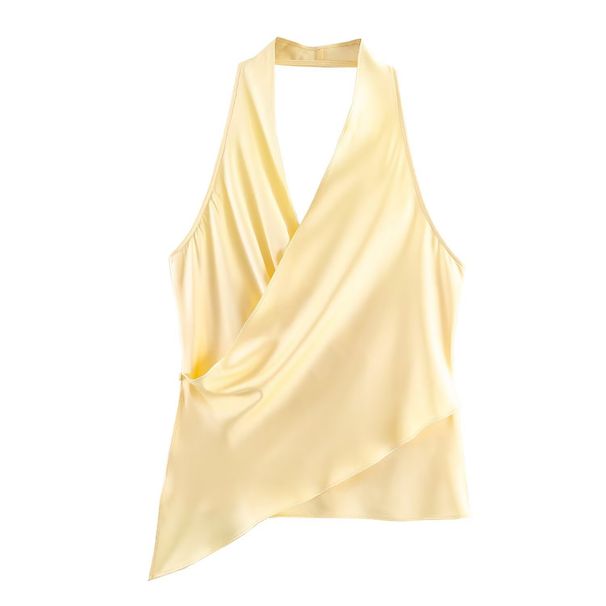 Aria Basics Aria Basics Foreign Trade European And American Women's Clothing 2026 Summer New Backless Solid Color Silk Satin Texture Halter Neck_ecoleips.com