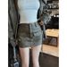 【No Returns Or Exchanges】Washed Vintage Motorcycle Leather Jacket Set Sexy Hot Girl Workwear Mini Skirt For Women_ecoleips.com