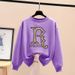 plus Size Women's Thick Fleece Lined Sweatshirt Spring Autumn Winter Stylish Loose Top with Personalized Lettering_ecoleips.com