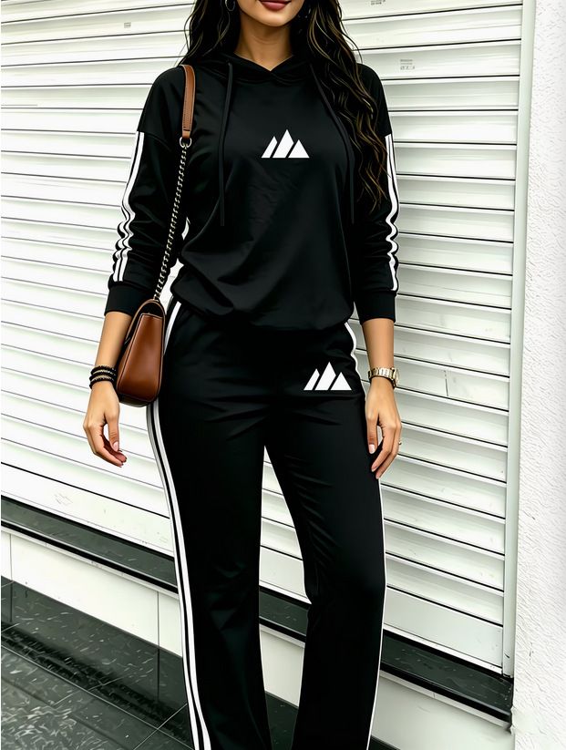 Women's Printed Hooded Jacket And Pants Two-Piece Set Casual Fashion Vacation Wear Autumn Winter Long-Sleeved_ecoleips.com