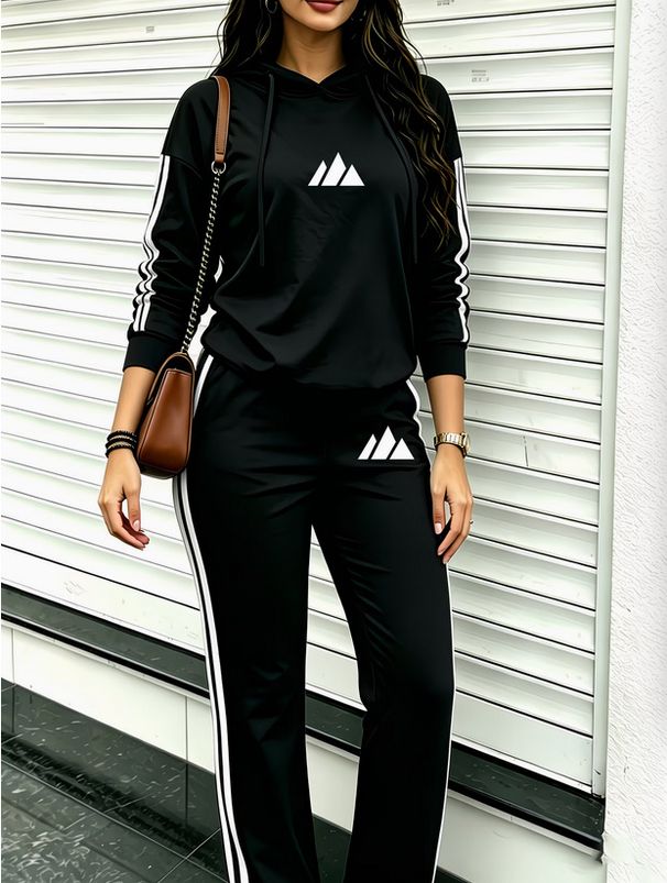 Women's Printed Hooded Jacket And Pants Two-Piece Set Casual Fashion Vacation Wear Autumn Winter Long-Sleeved_ecoleips.com