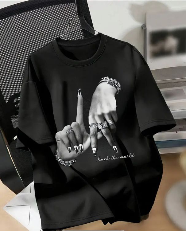 Foreign Trade Women's Clothing European And American Dark Style Round Neck Drop Shoulder T-Shirt Loose_ecoleips.com