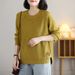 Plus Size Artistic Round Neck Pullover Sweater For Women, Autumn Winter Knitted Top, Loose Fit, Belly Covering Base_ecoleips.com