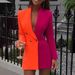 2024 Europan And Amrican Nw Styl Color-Block OL Profssional War V-Nck Cardigan Blazr Drss, Larg Stock_ecoleips.com