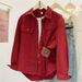 Oversized Denim Shirt Women Casual Long Sleeve Polo Collar Blouse, Flyaway Sleeves, Breathable Cotton Top For Work & Weekend (Blue/White/Red)_ecoleips.com