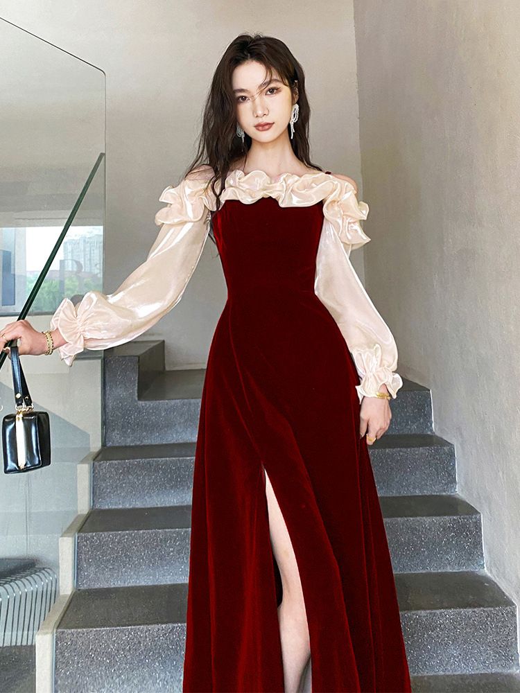 Bride's Toast 2025 New Style Wedding Reception Elegant Red Evening Gown High-end Light Luxury Sophisticated Engagement_ecoleips.com