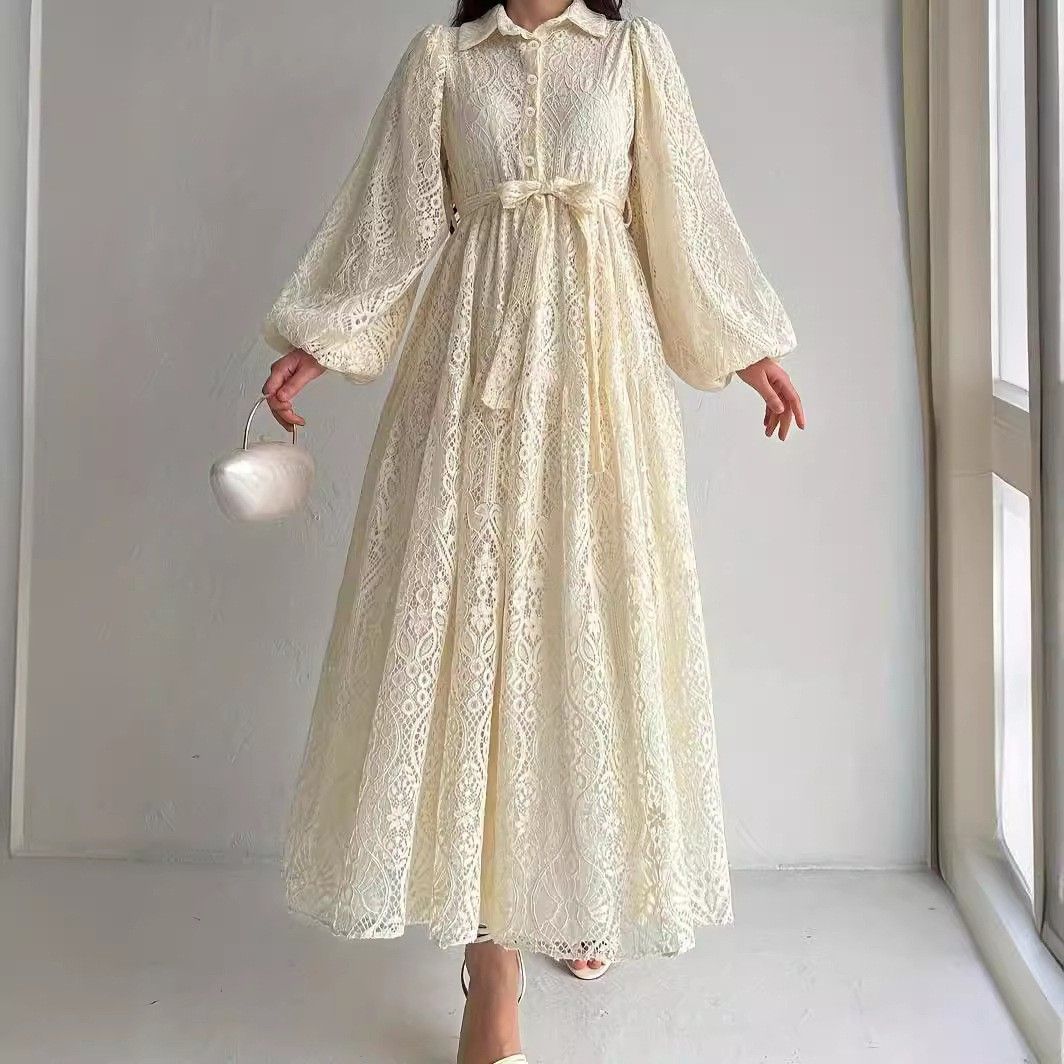Women's Clothing Middle Eastern Muslim New Hot Style Lace Lapel Robe Fashionable And Elegant Dress_ecoleips.com