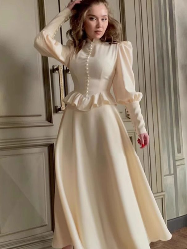 Women's Clothing Design Sense Lady Slim Long Sleeve Chain Strap Long Skirt Luxury Dress_ecoleips.com