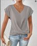 Women's Elegant V Neck T-Shirt Solid Color Short Sleeve Top For Spring/Summer Solid Color V Neck T Shirt_ecoleips.com