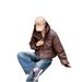 Women's Clothing Short PU Leather Puffer Jacket With Stand Collar - Warm Quilted Down Alternative Coat For Petite Women (Black, White, Brown, Green)_ecoleips.com