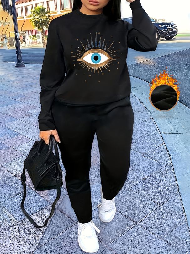 Women's Autumn And Winter Hip-hop Casual Street Personality Eye Pattern Printed Round Neck Sports Shirt+sports Pants Set-532_ecoleips.com
