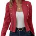 Elegant Plus Size Women's Blazer Jacket With Multiple Buttons - Suede-Like Polyester Office Wear For Autumn Winter - Red/Green/Yellow/Black_ecoleips.com