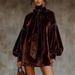Women's Western Retro Style High Neck Suede Dress Autumn Winter New Bow Dress_ecoleips.com