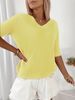 2026 Spring/Summer Light French Lazy Style V-neck Plush Textured Mid-Sleeve Knit Top For Women, Suitable For Casual Outings And Light Socializing,_ecoleips.com