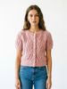 Lightweight Airy Open Front Hollow Knit Short Sleeve Cardigan_ecoleips.com
