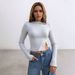 Voya Women's Minimalist Imperial Style T-shirt For Spring And Summer Fashion, Reducing Age, Solid Color, Long Sleeved Base Top_ecoleips.com