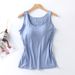 2025 Women's Vest Tops With Built In Bra Neck Vest Solid Color Padded Slim Fit Tank Tops Sexy Shirts Feminino Casual Tank Tops_ecoleips.com