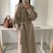 Coat Korean Version Simple Commuting Gentle Suit Collar Loose Tie Waist Mid-Length Woolen Jacket_ecoleips.com