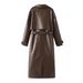 Elegant Trench Coat For Women – Slim Fit Long Faux Leather Windbreaker (Burgundy/Dark Brown, S-L)_ecoleips.com
