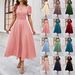 2026 Cross-Border Spring/Summer Women's Fashionable Elegant High-Waisted Solid Color Slim-Fit Short-Sleeve Dress_ecoleips.com
