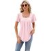 Women's Clothing Pleated Hollow Square Neck Jacquard T-Shirt Short Sleeved Swallowtail Top American Style_ecoleips.com