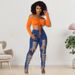 Women's Clothing Summer Eyelet Jeans Drawstring Design Sexy New Fashion Trend Straight Leg Ankle Jeans_ecoleips.com