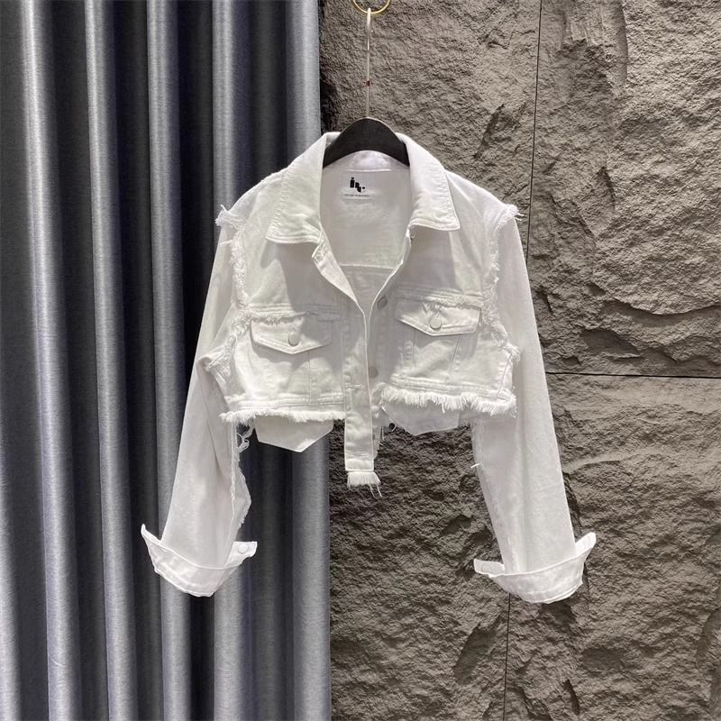 Women's White Denim Jacket Loose Fit Korean Style Short Top Spring Autumn New 2026_ecoleips.com
