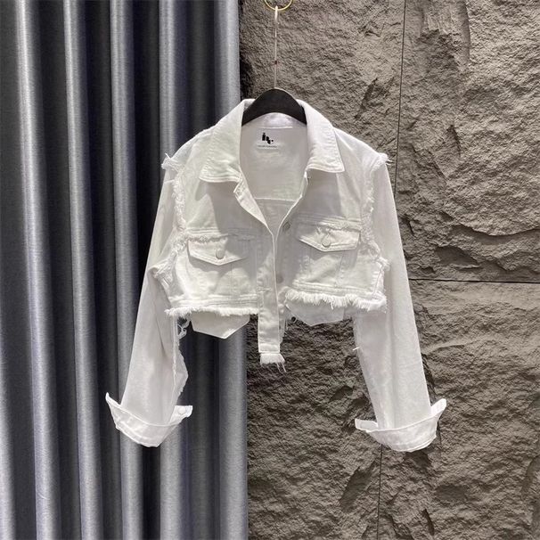 Women's White Denim Jacket Loose Fit Korean Style Short Top Spring Autumn New 2026_ecoleips.com