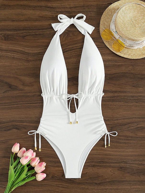Women's Clothing Swimwear Solid Color Halter Neck Suspenders Sexy Bikini One Piece Swimsuit_ecoleips.com