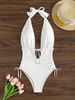 Women's Clothing Swimwear Solid Color Halter Neck Suspenders Sexy Bikini One Piece Swimsuit_ecoleips.com