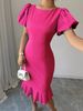 Women's Clothing Ins Net Red Round Neck Lantern Sleeve Ruffles Sexy Elegant Fishtail Skirt_ecoleips.com