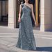 Women's Clothing Sequined Off Shoulder Backless Sleeveless Long Ball Sequined Silver Swing Dress Evening Gown_ecoleips.com