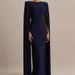 Elegant Women's Party Dress With Pleated Cape - Round Neck Solid Color Maxi Dress For Banquet & Evening Occasions_ecoleips.com
