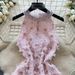 Korean Style Women's Elegant Evening Dress Sleeveless Halter Neck A-Line Silhouette Heavy Sequins Floral Details Spring/Autumn Summer_ecoleips.com