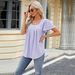 Women's Clothing Pleated Hollow Square Neck Jacquard T-Shirt Short Sleeved Swallowtail Top American Style_ecoleips.com