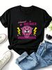 Women Y2K Pink Leopard Heart Lightning Checkerboard Heart Breaker Graphic T Shirt Round Neck Short Sleeve Loose Streetwear Summer Tops_ecoleips.com