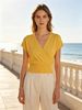 Skin-Friendly Loose Breathable V Neck Knit Short Sleeve Top_ecoleips.com