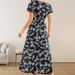 Women's Sexy Bohemian Style Dress V‑Neck Floral Print With Elegant High Slit Detail For Beach Holiday_ecoleips.com