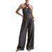 Summer New Style Women's Off-Shoulder Sleeveless Jumpsuit Wide Leg Halter Woven Striped Solid Color Elegant Romper_ecoleips.com