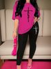 Women's Sports Outfit Set, Plus Size Abstract Figure Print Long Sleeve T-shirt Top & Medium Stretch Comfy Pants Fitness Outfit_ecoleips.com