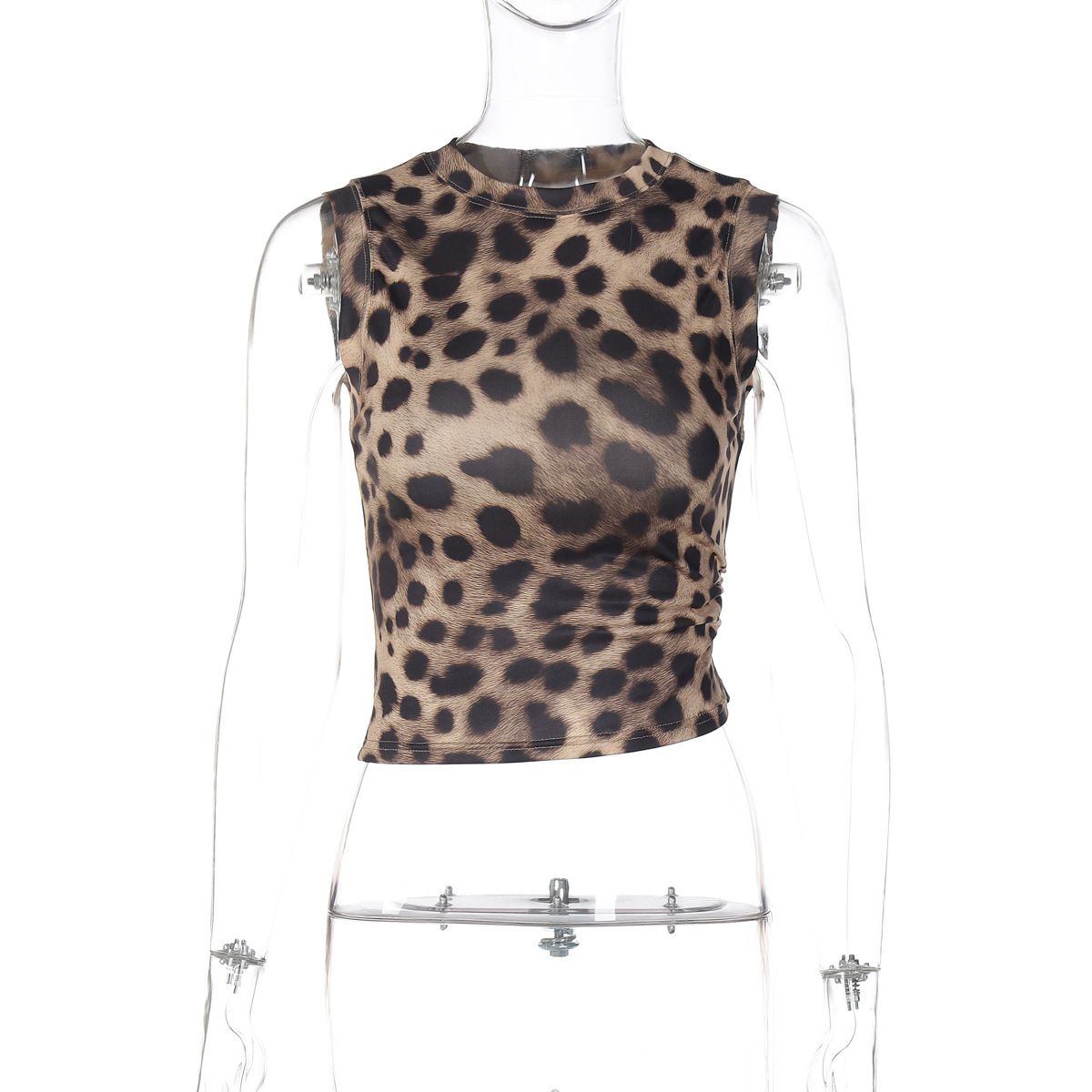 Women's Leopard Print round Neck Sleeveless Tank Top Slim Fit European American Style Cross Border Fashion_ecoleips.com