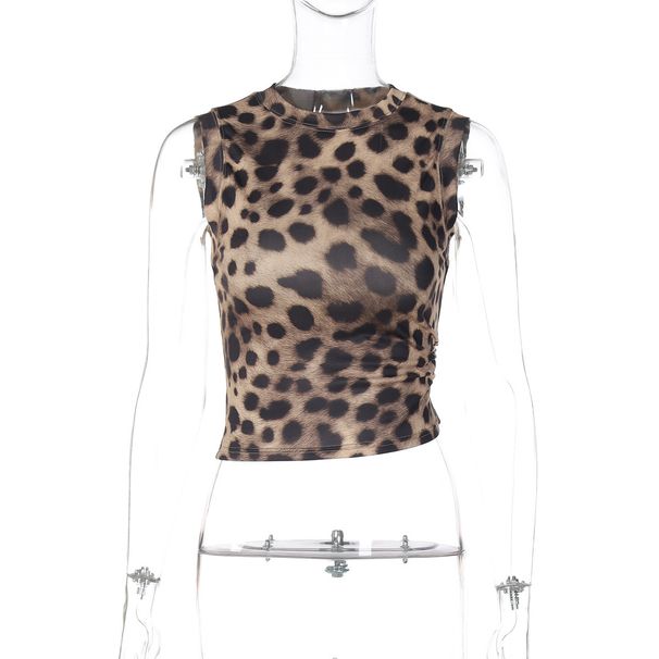 Women's Leopard Print round Neck Sleeveless Tank Top Slim Fit European American Style Cross Border Fashion_ecoleips.com