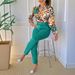 2025 Autumn New Women's Fashion Printed Stand Collar Sleeve Shirt Top With Belt Solid Color Long Pants_ecoleips.com