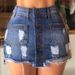 Cross-border 2024 Spring/Summer European And American Single-Breasted Pocket Short Patchwork Ripped Slim Fit Denim Skirt_ecoleips.com