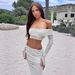 Women's Solid Color Off-Shoulder Top And Long Skirt Set With Pleats And Slim Fit_ecoleips.com