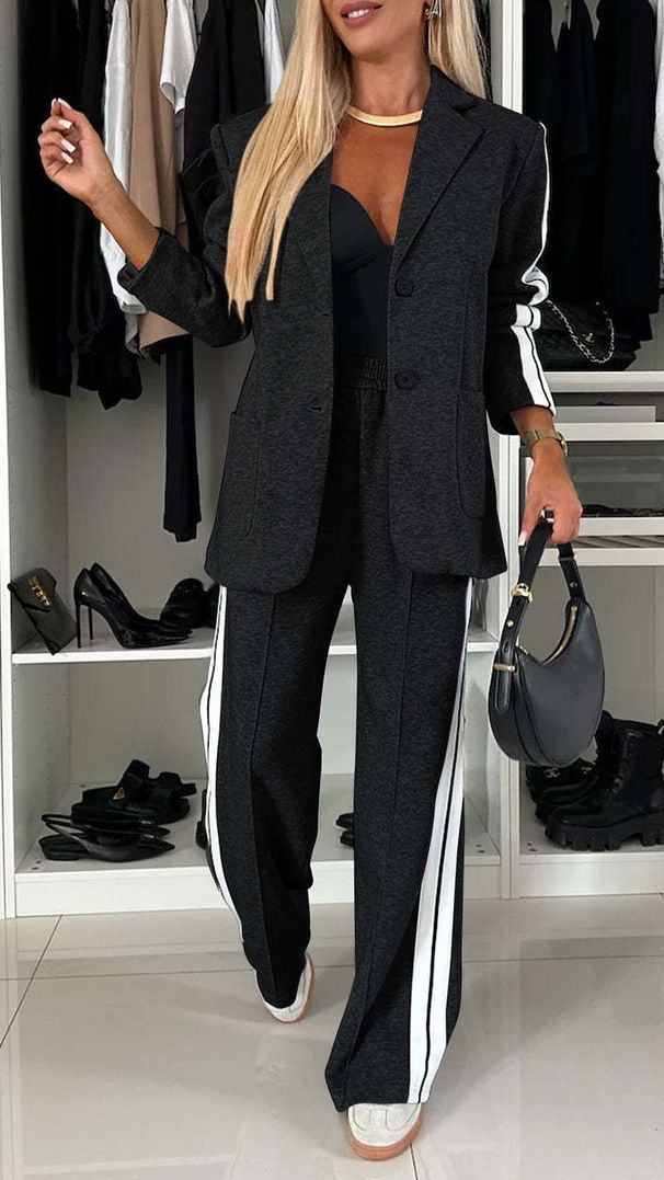 Women's Ribbed 2-Piece Suit Set - Solid Color Office Wear Professional Outfit_ecoleips.com