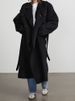 Long V-Neck Double-Breasted Trench Coat, Oversized Polyester Duster Jacket For Work & Casual (Black/Brown, S/M/L)_ecoleips.com