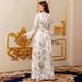 Women's Clothing V Neck Long Sleeve Lace Long Skirt Robe Dress_ecoleips.com