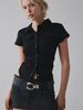 Women's Clothing Retro Hot Girl Pleated Waist Design Short Sleeved Shirt Tops Women's Clothing_ecoleips.com